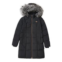 (WMNS) Skechers Long Waist-Drawstring Furry Hooded Down Jacket 'Black White' L419W046