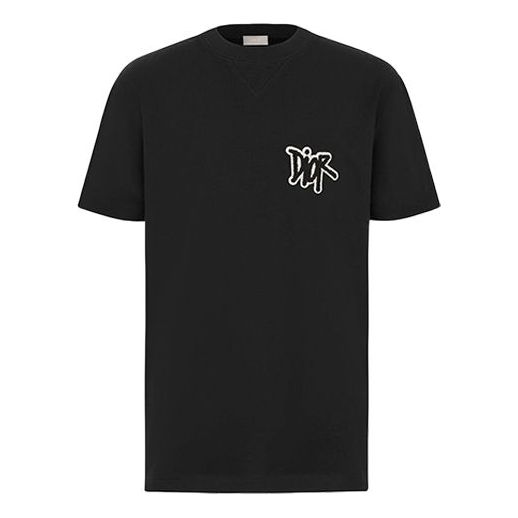 DIOR And Shawn Stussy Collaborative Logo Patch Oversized Short Sleeve For Men Black 033J600E0589-C980