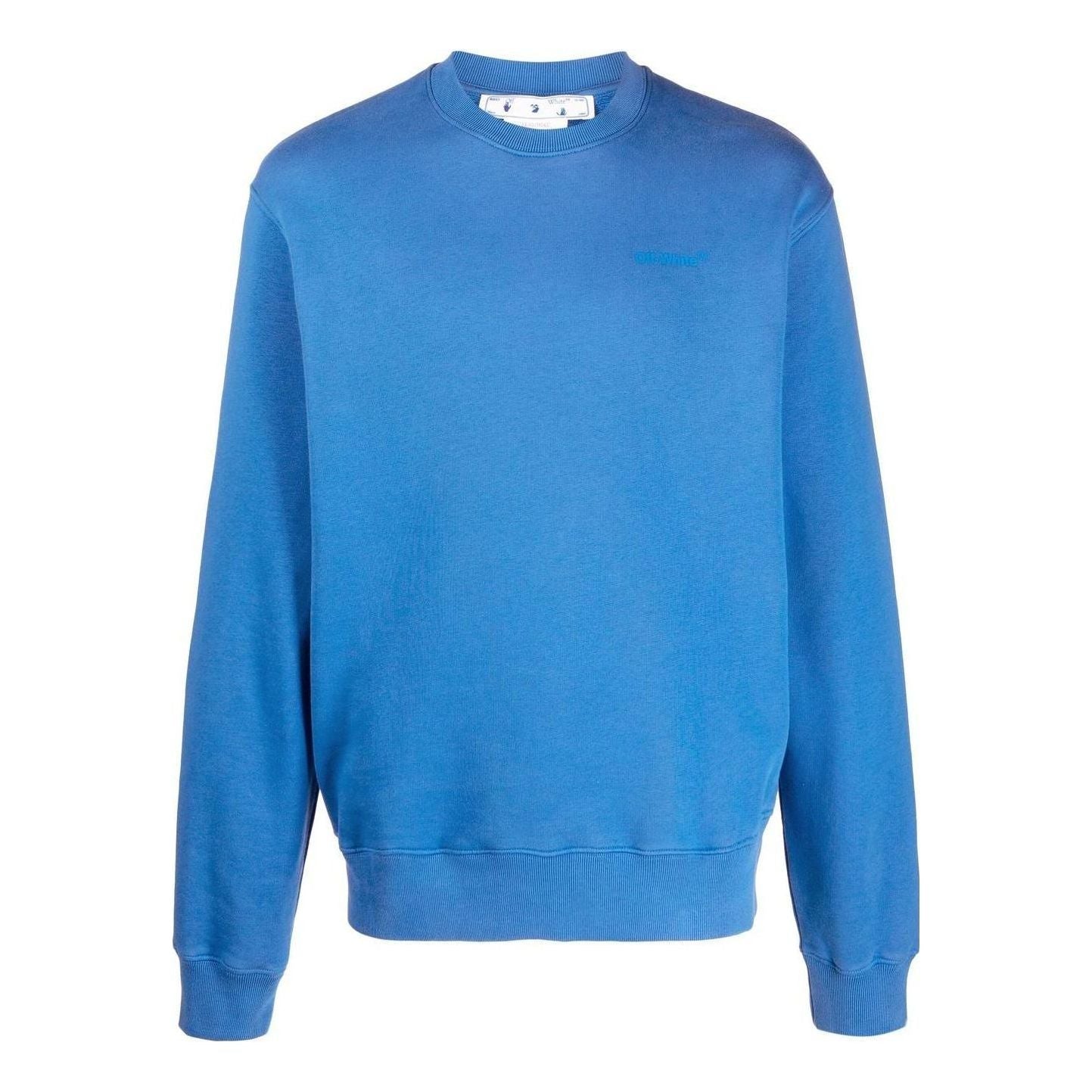 Men's Off-White SS22 Back Logo Printing Round Neck Pullover Long Sleeves Blue OMBA057F22FLE0024545