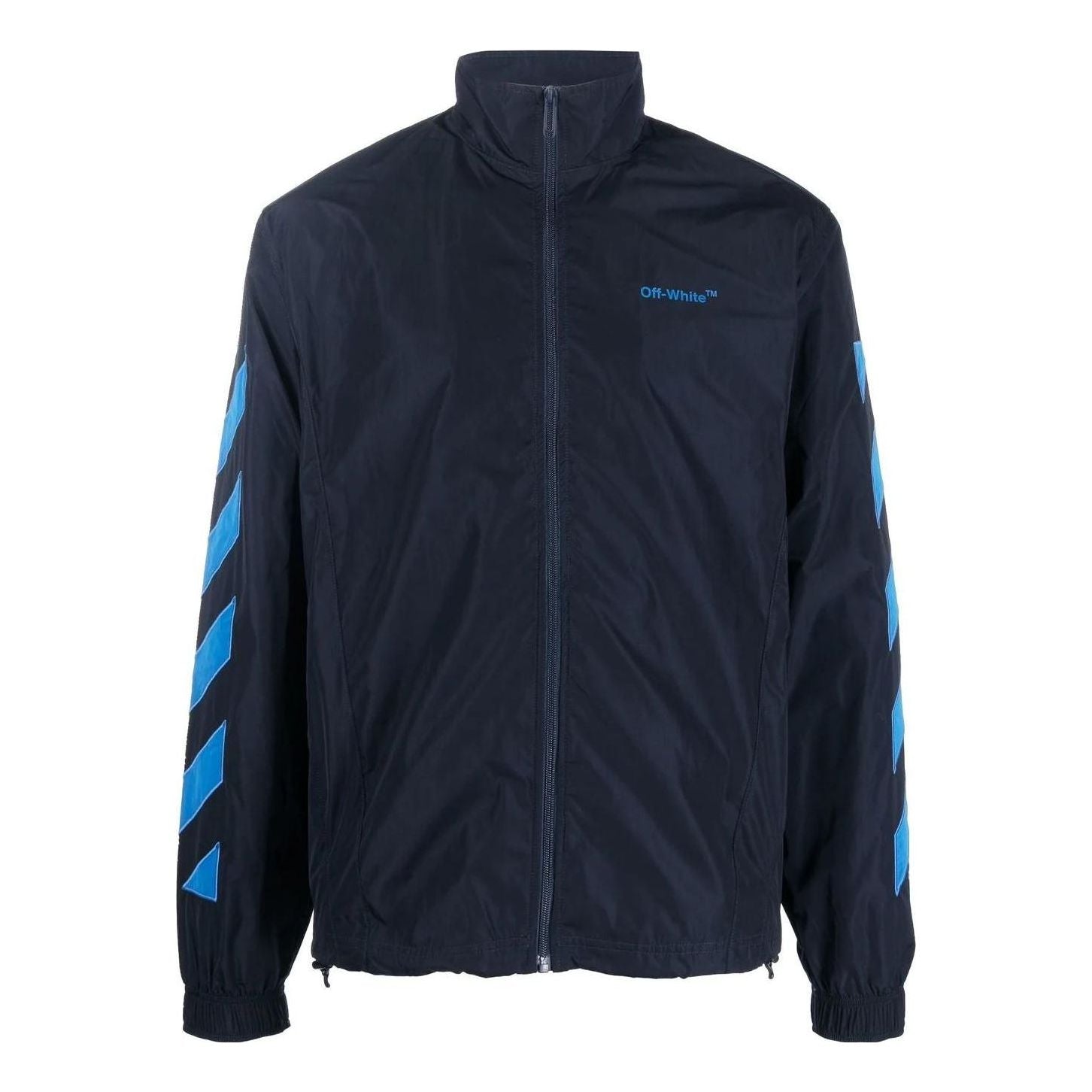 Men's Off-White SS22 Small Logo Embroidered Zipper Stand Collar Jacket Version Blue OMBD040F22FAB0014645