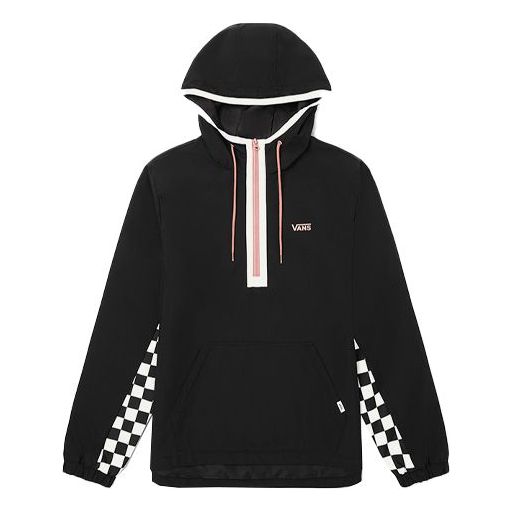 (WMNS) Vans Cuff Grid Half Zipper hooded Pullover Sports Jacket Black VN0A4SCLBLK