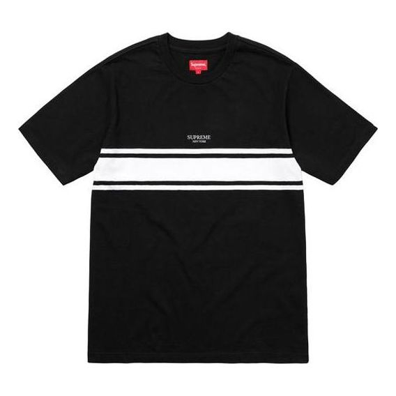 Supreme SS18 Stripe Tee Black Chest Logo Colorblock Short Sleeve Unisex SUP-SS18-164