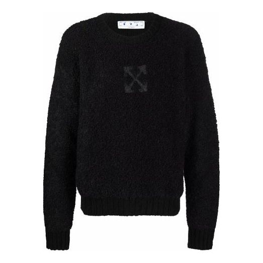 Men's Off-White FW21 Logo Arrow Pattern Long Sleeves Wool Sweater Black OMHE103F21KNI00110101010