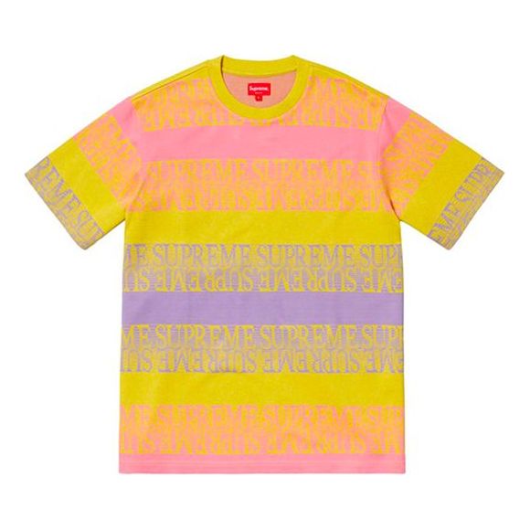 Supreme SS19 Text Stripe Jacquard SS Top Yellow Logo Tee SUP-SS19-799