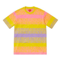 Supreme SS19 Text Stripe Jacquard SS Top Yellow Logo Tee SUP-SS19-799