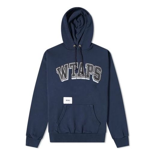 WTAPS Dawn. Design Hooded Sweatshirt. Copo Letters Printed Unisex Navy Blue 201ATDT-CSM18
