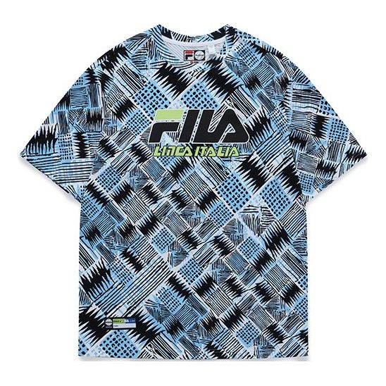 Men's FILA FUSION Full Print Pattern Loose Knit Short Sleeve T11M125103F-RB