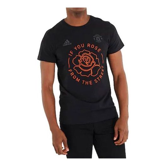 Men's adidas Flowers Alphabet Printing Pattern Casual Short Sleeve Black T-Shirt GI4758