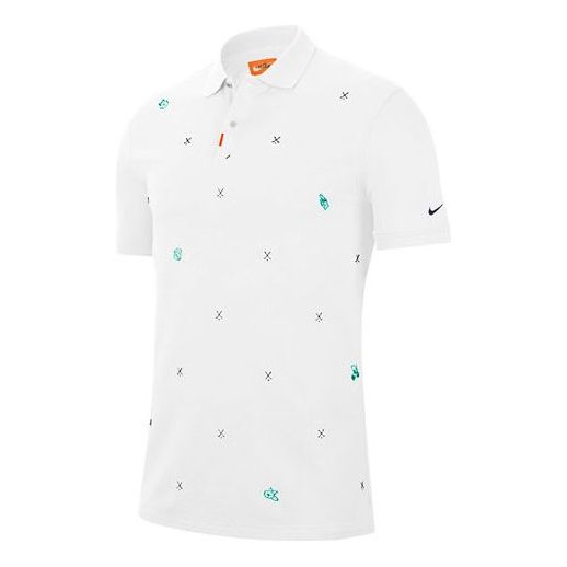 Nike Geometry Pattern Embroidered Short Sleeve Polo Shirt White CI9783-100