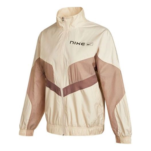 (WMNS) Nike Sportswear Sports Running Splicing Stand Collar Woven Jacket Khaki CZ8849-219
