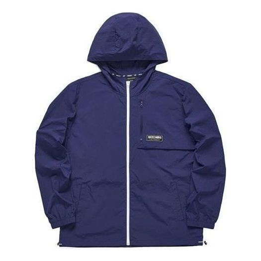 Skechers Hooded Windbreaker Lightweight Thin Casual Jacket 'Blue White' L321M072