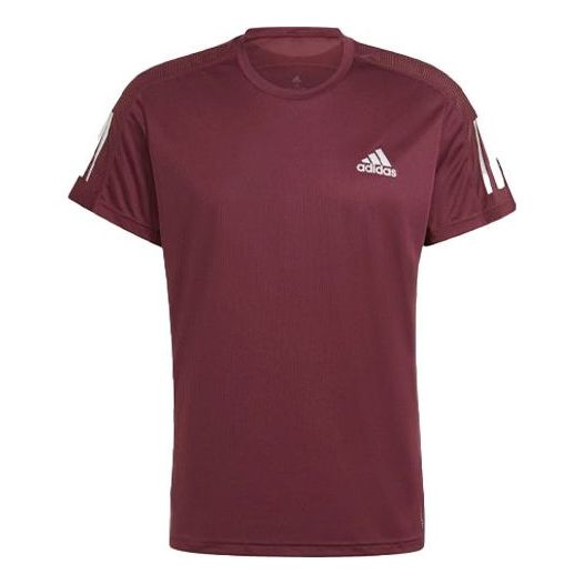 Men's adidas Gym Casual Round Neck Running Short Sleeve Deep Red T-Shirt H34496