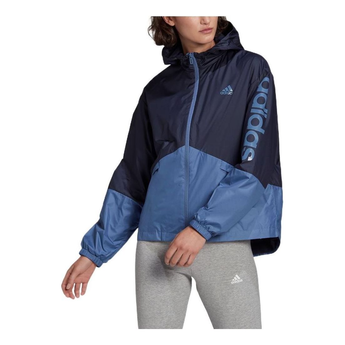(WMNS) adidas Essentials Logo Elongated Windbreaker Asia Sizing 'Navy Teal' GM5622