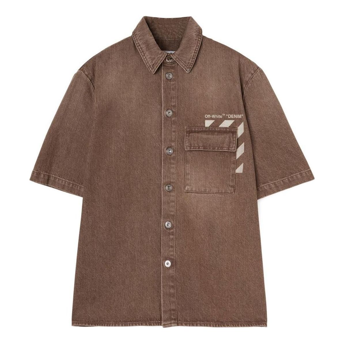 Men's Off-White Solid Color Pocket Short Sleeve Version Brown Shirt OMYD038S22DEN0018600