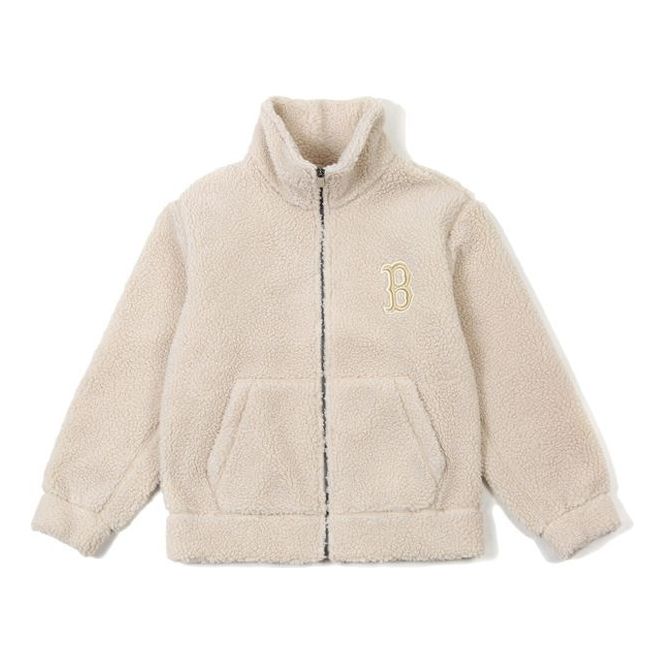 MLB Boston Red Sox lamb's wool Stand Collar Jacket Unisex Beige 31JPF3061-43B