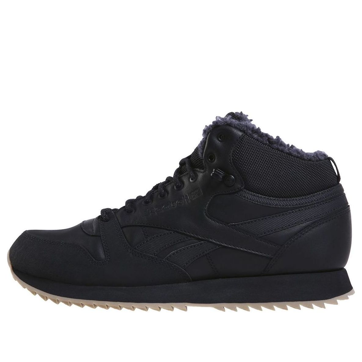 Reebok Cl Lthr Mid Ripple Mu Black Fleece Lined Running Shoes DV5108