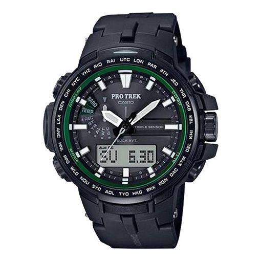 CASIO Quartz Waterproof Solar Powered Mens Black Analog/Digital Combo PRW-S6100Y-1PR