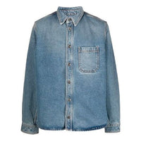 Men's Off-White FW21 Casual Distress Denim Long Sleeves Loose Fit Blue Shirt OMYD030F21DEN0014101
