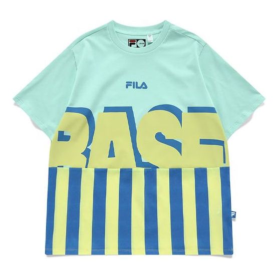 FILA FUSION Contrasting Colors Stripe 3D Alphabet Printing Loose Sports Short Sleeve Green T11W132101F-TQ