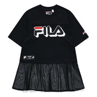 FILA FUSION Logo Printing Mesh Splicing Loose Short Sleeve Dark Black T-Shirt T11W135101F-BK