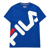 Men's FILA FUSION Contrasting Colors Large Logo Printing Loose Short Sleeve Blue T-Shirt T11M022118A-BU