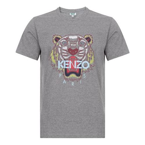 Men's KENZO SS21 Tiger Head Pattern Round Neck Short Sleeve Gray F865TS0504YA-95