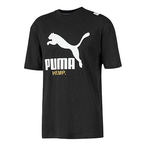 PUMA Printing Short Sleeve Round Neck Short Sleeve Black 596620-01