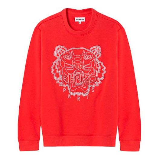Men's KENZO China Capsule Series Tiger Head Embroidered Round Neck Pullover Red FB55SW1204MN-21