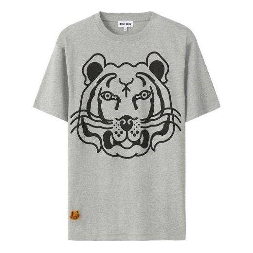 KENZO SS21 Tiger Head Pattern Printing Round Neck Pullover Short Sleeve Gray FA62TS9914V4-94
