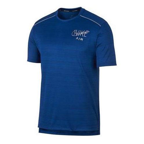 Nike Dri-Fit Miler Logo Printing Breathable Training Short Sleeve Blue AT7841-438