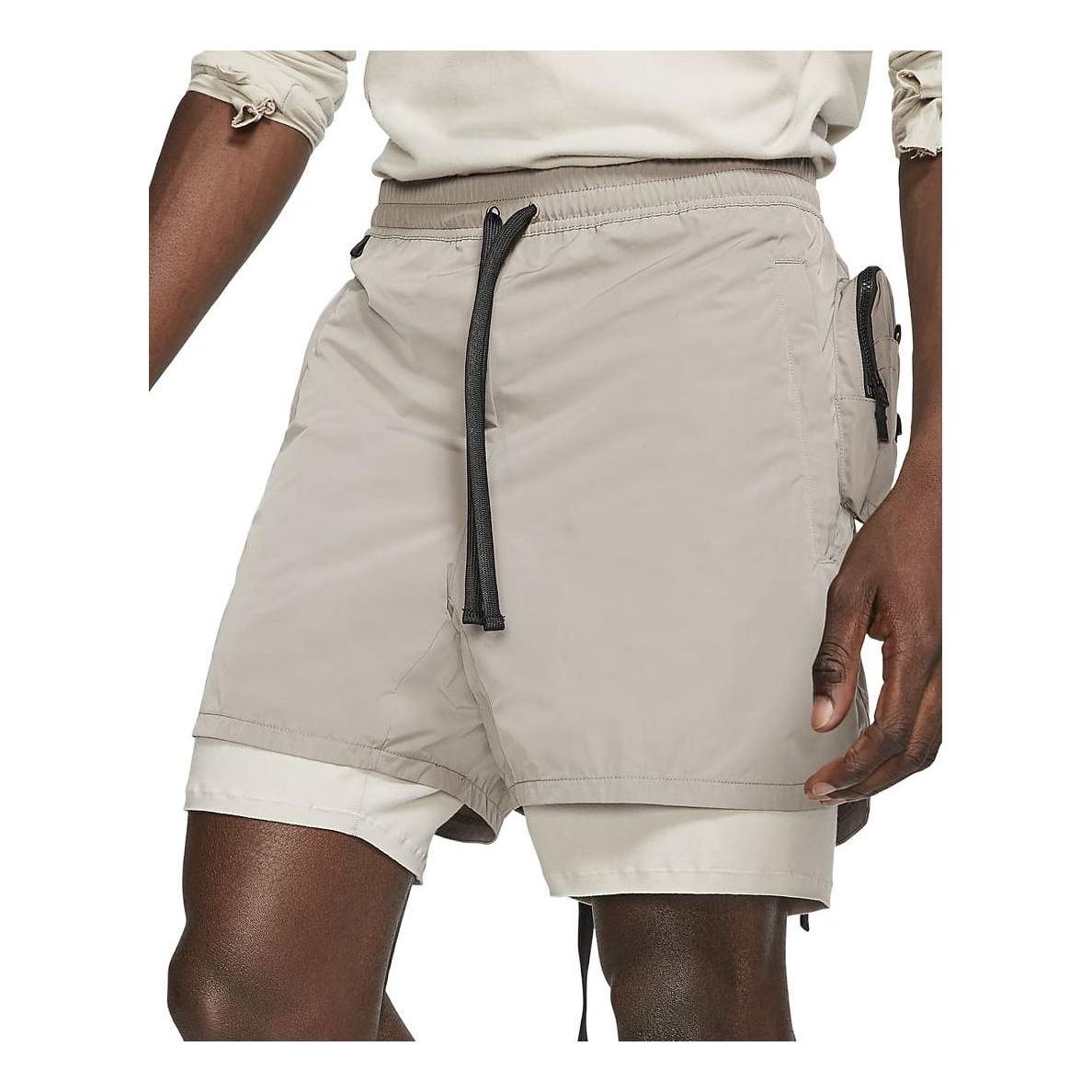 Men's Nike A.A.E. Elastic Waist Solid Color Multiple Pockets Shorts Stone Brown 'Sepia Stone String' BV8078-279