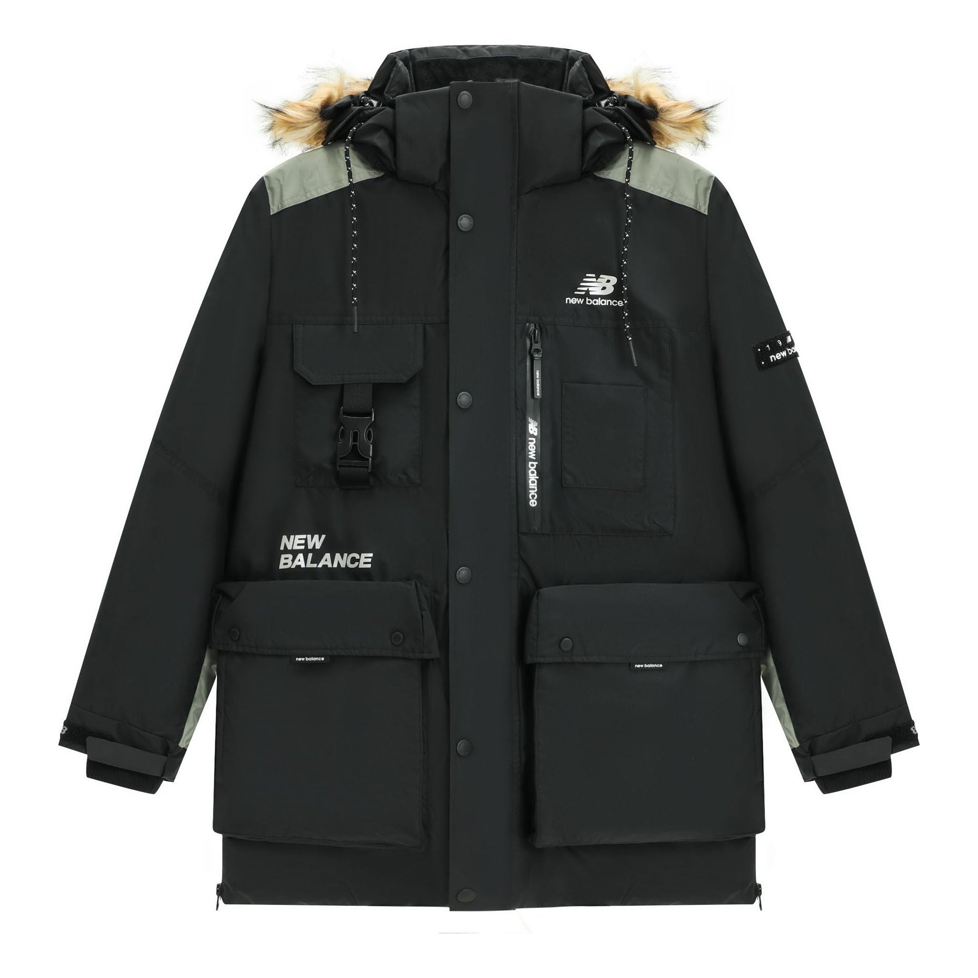 New Balance Logo Classic Down Jacket Asia Sizing 'Black Grey' AMJ14300-BK