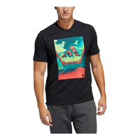 Men's adidas Landscape Logo Pattern Printing Round Neck Short Sleeve Black T-Shirt HE2302