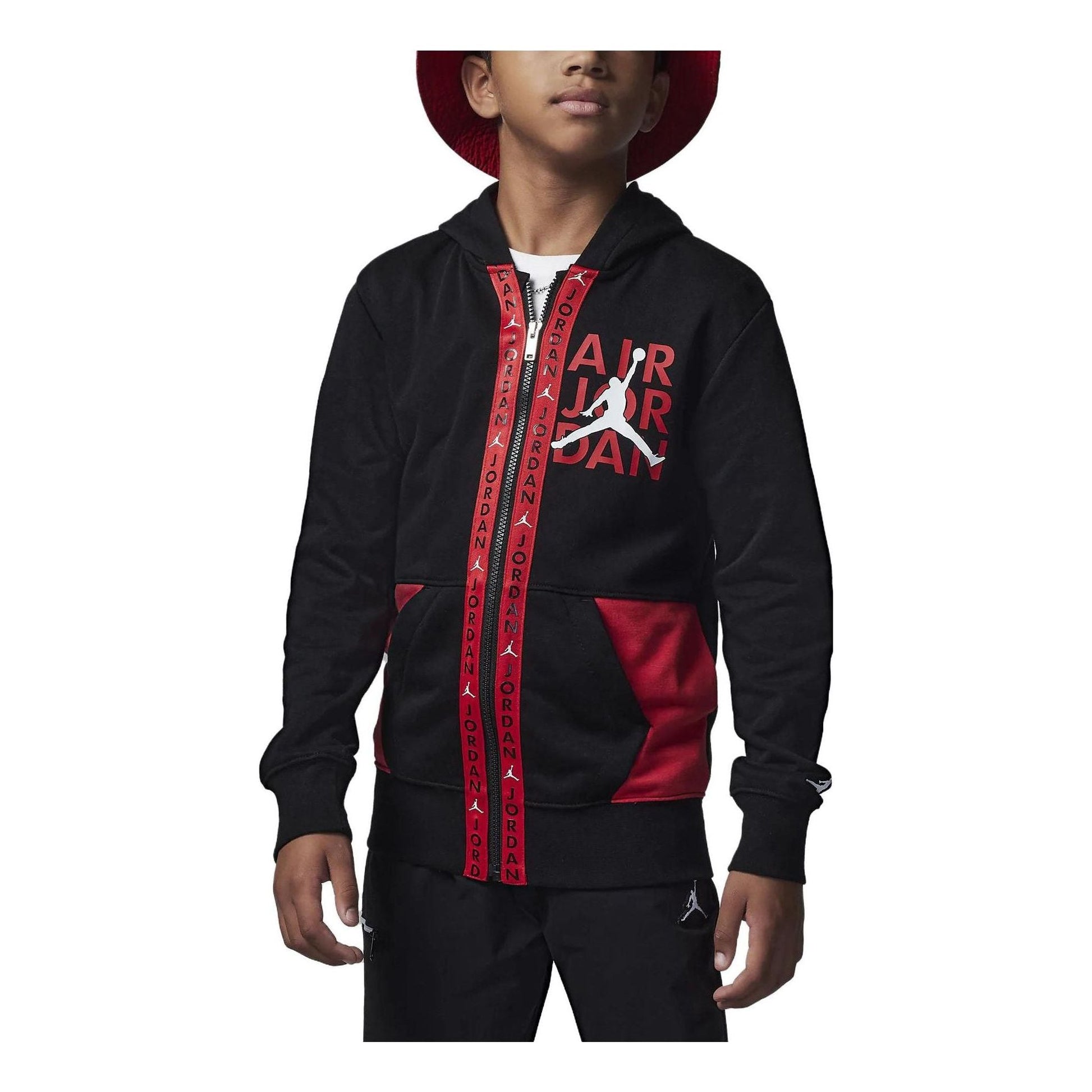 (GS) Air Jordan Vert Tape Full-Zip Hoodie 'Black' FB1649-010
