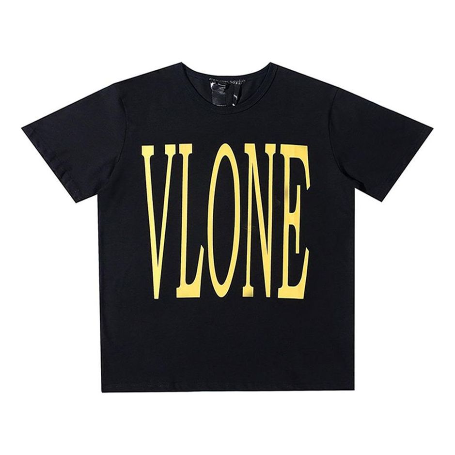 Men's VLONE Yellow Large Logo Short Sleeve Black VL18INNER001