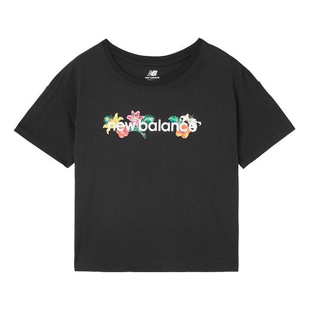 (WMNS) New Balance Logo Printing Round-neck Black AWT01563-BK