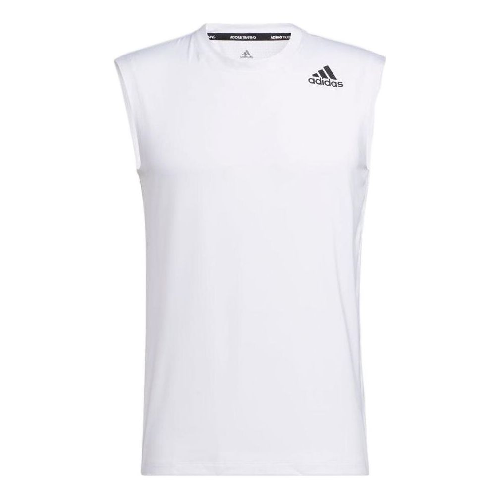 Men's adidas Solid Color Logo Round Neck Sports White Vest GM0519