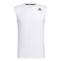 Men's adidas Solid Color Logo Round Neck Sports White Vest GM0519