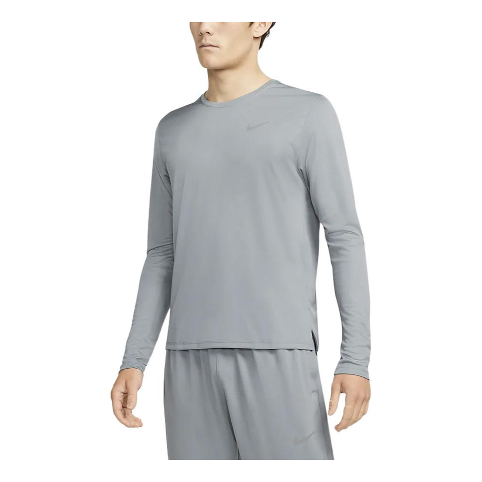 Men's Nike Dri-FIT Solid Color Logo Printing Sports Long Sleeves Asia Edition Smoke Gray T-Shirt DD4577-084