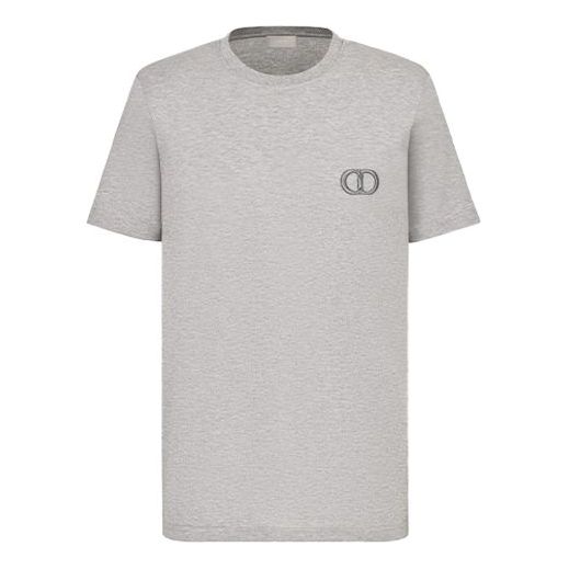 Men's DIOR CD Icon Logo Embroidered Short Sleeve Gray 013J600A0589-C888