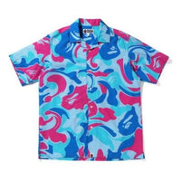 A Bathing Ape Marble Camo Open Collar Short-Sleeve Shirt 'Blue' 1I30-132-006