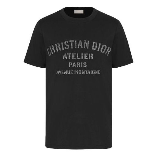 DIOR Christian DIOR Atelier Salute Designer Series Print Short Sleeve For Men Black 043J615A0589-C980