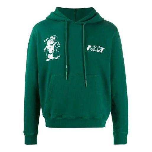 Off-White FW20 Kiss 21 Printing Hooded Pullover Men Green OMBB034E20FLE0075701