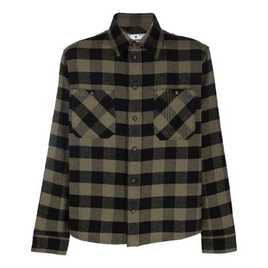 Off-White FW21 Arrow flannel Plaid Long Sleeves Shirt Loose Fit Yellow OMGA133F21FAB0011001