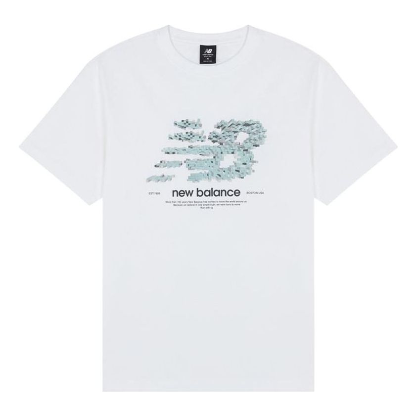 New Balance Logo Casual T-Shirt Asia Sizing 'White Blue' AMT22388-WT