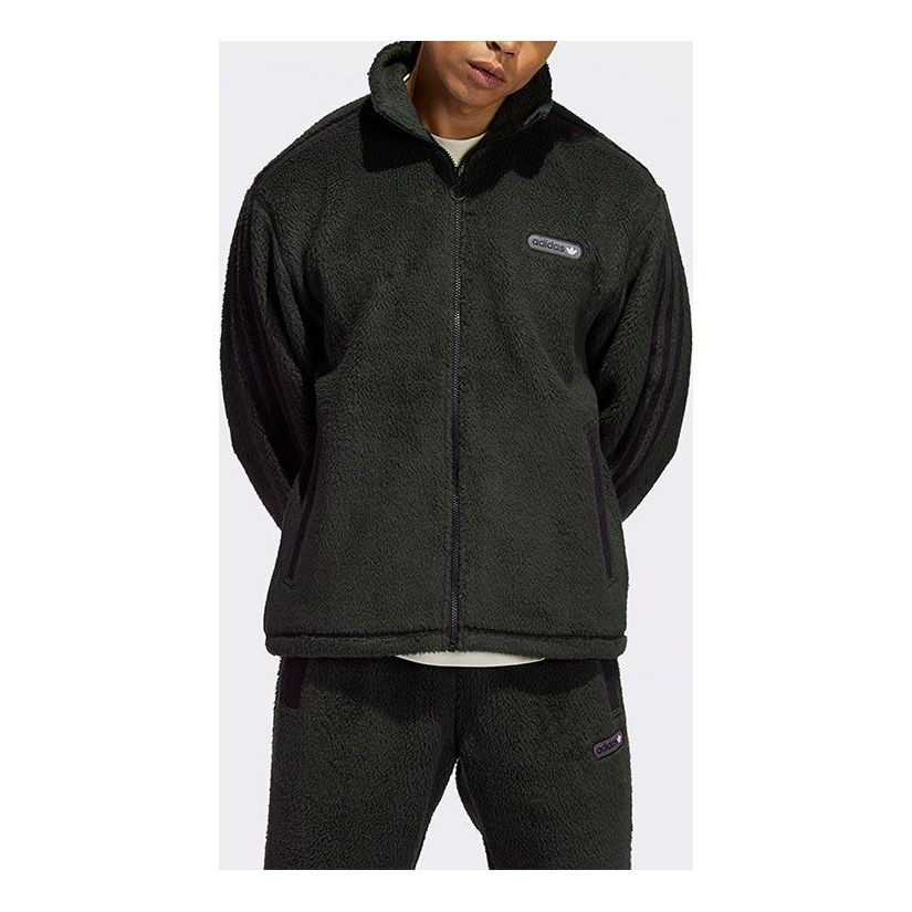 Men's adidas originals Sherpa Fb Tt Polar Fleece Stay Warm Stand Collar logo Sports Jacket Black H31296