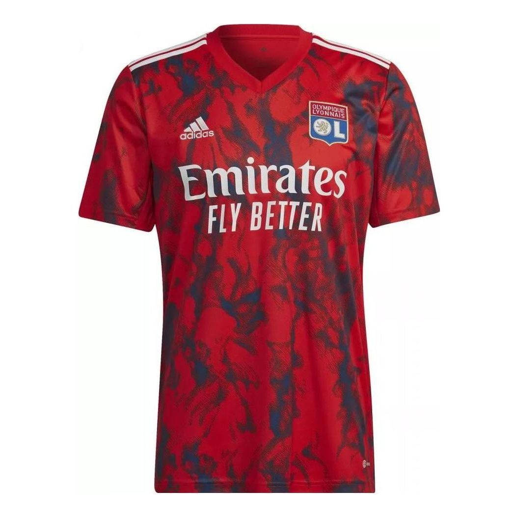 adidas Olympique Lyon Jersey 22/23 Away Soccer T-Shirt 'Red Black White' HC0967