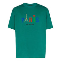 Men's Balenciaga Paris Love Regular T-Shirt Printing Short Sleeve Green 594579TGV433640