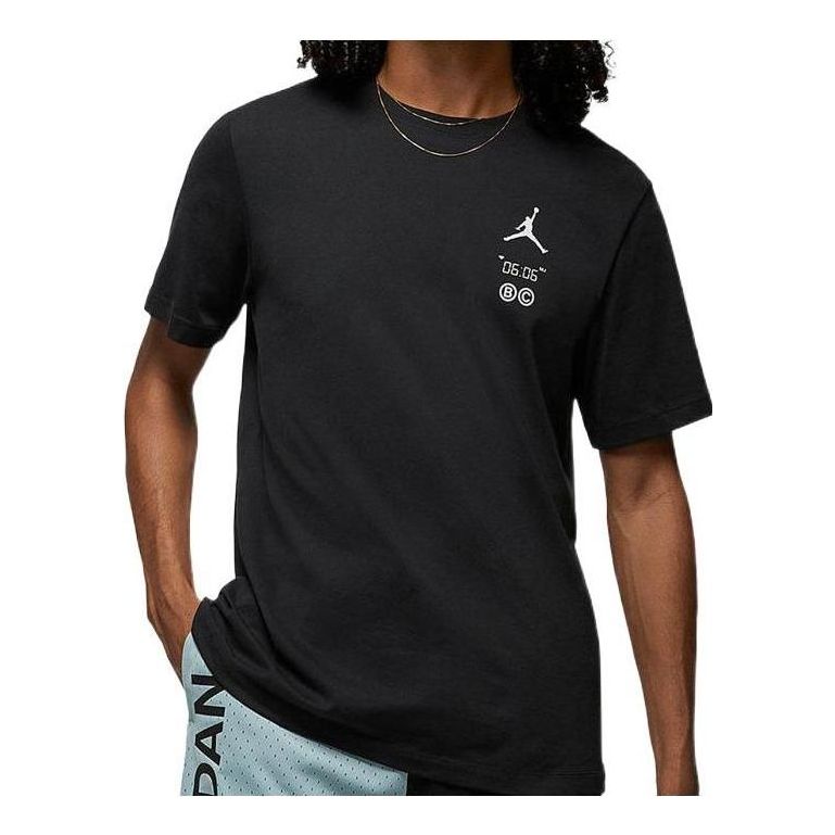 Men's Air Jordan Logo Pattern Round Neck Short Sleeve Black T-Shirt DM1431-010