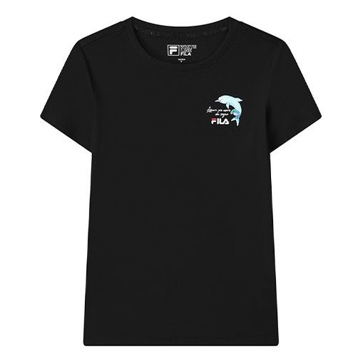 (WMNS) FILA Dolphin Printing Round Neck Short Sleeve Black F11W128106F-BK